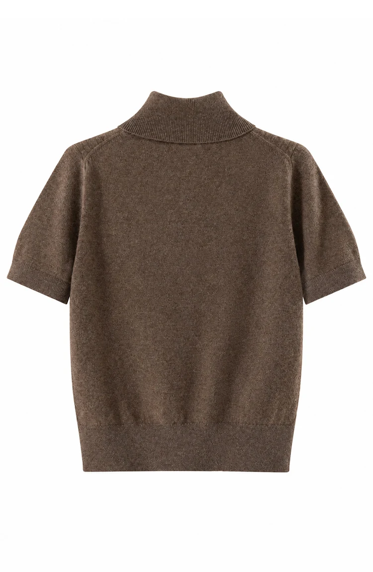 TH662122 Damen Rollkragenpullover mit Zopfmuster, Kurzarm, 100% Kaschmir, Gerippter Saum, Gemütlich, Lässig-Schick, Frühherbst – Detail 16