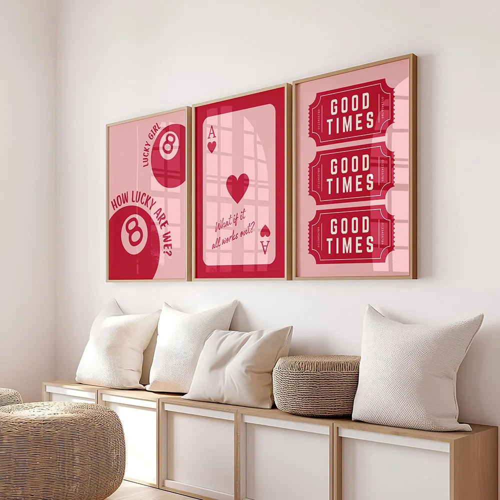 خمر محظوظ 8 الكرة الآس من القلوب والأوقات الجيدة تذاكر جدار الفن يطبع قماش اللوحة المشارك غرفة المعيشة غرفة نوم ديكور المنزل #1