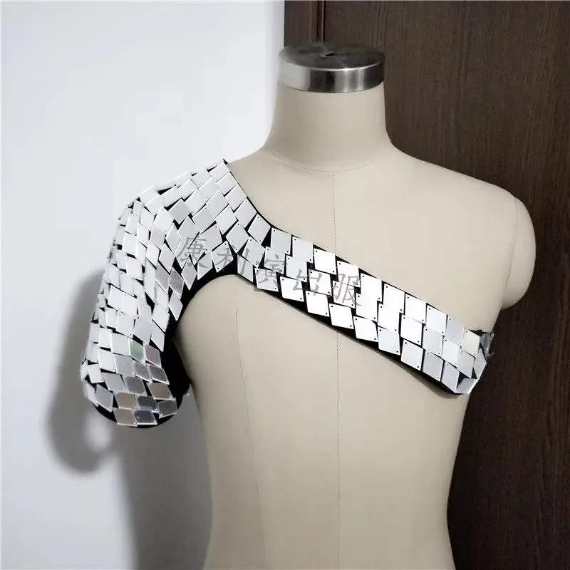 

Мужские серебристо-золотые наплечники GOGO Performance Armor Mirror Armor для ночных клубов, баров, сценических выступлений, карнавалов, рейв-вечеринок
