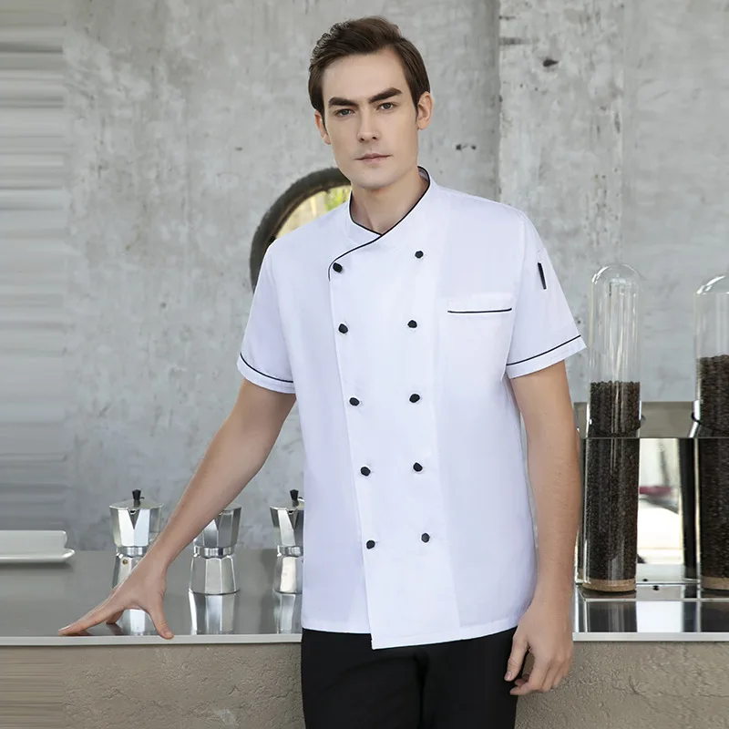 Eetkamer Chef Overalls Zomer Half Mouw Kantine Achter Keuken Kleding Logo Chef Kleding Mannen Korte Mouw