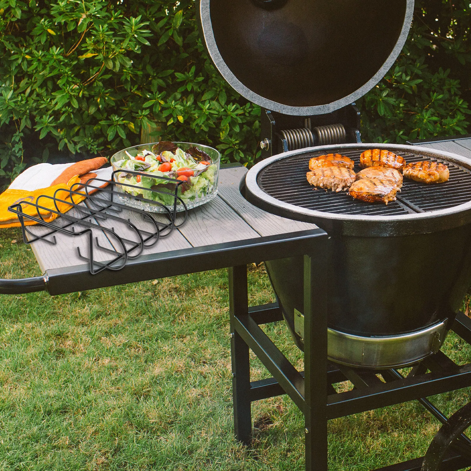 1Pcs Premium Iron Rib Rack Sturdy Grilling Shelf for Smoking Roasting Barbecue Grill Stand Beef Ribs Holder Home Garden Bbq