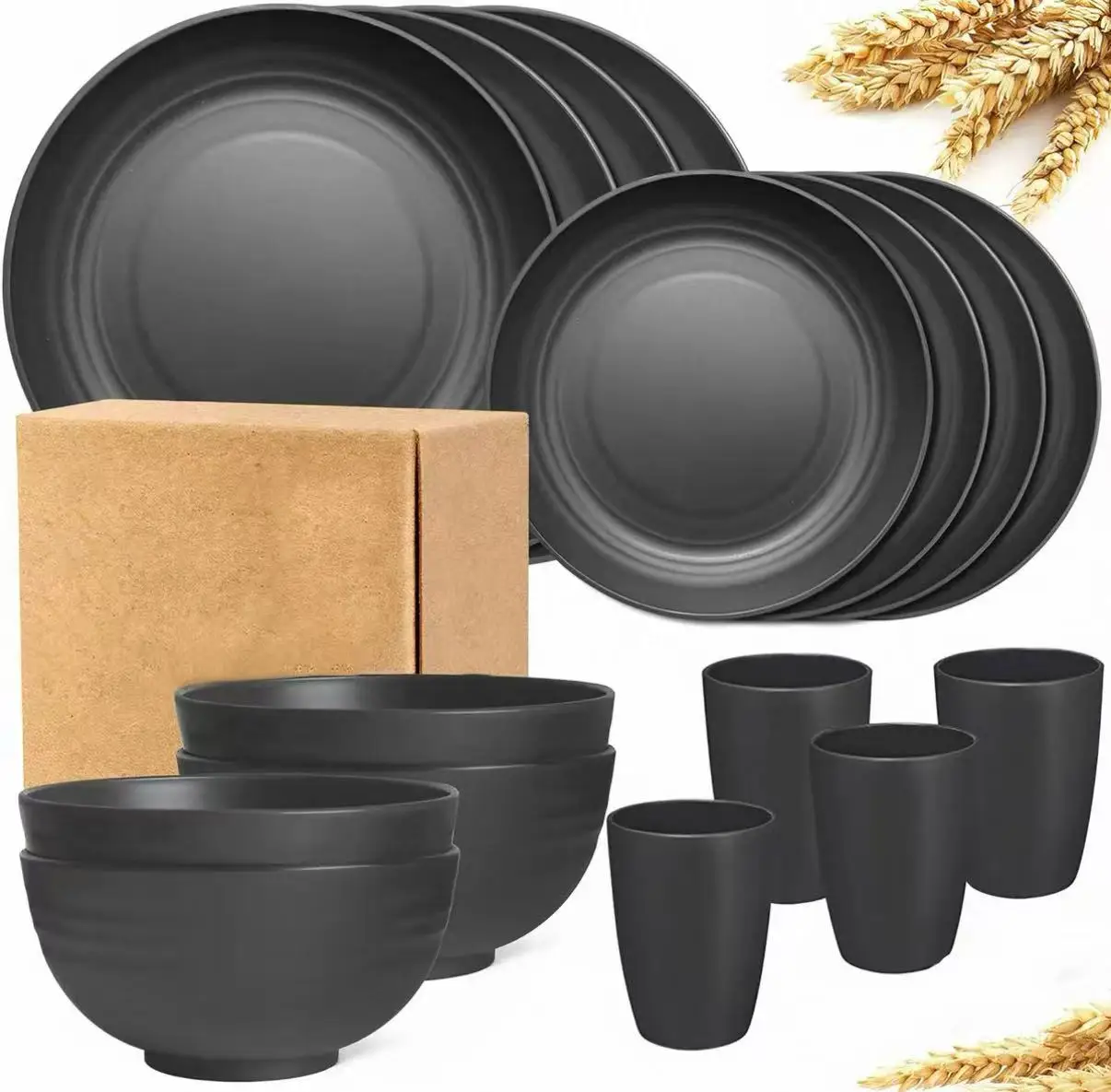 

Wheat Straw Plastic 16pcs Tableware Set / 4 bowls/4 cups/4 big plates/4 small plates