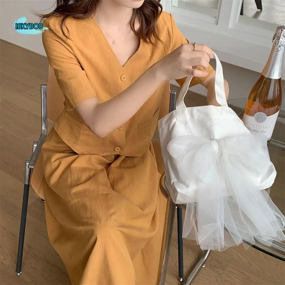 

Casual Ribbon Bow Handbag Fairy Korean Style Mesh Tote Bag Commuting Bag Lunch Bag Canvas Tote Bag Travel