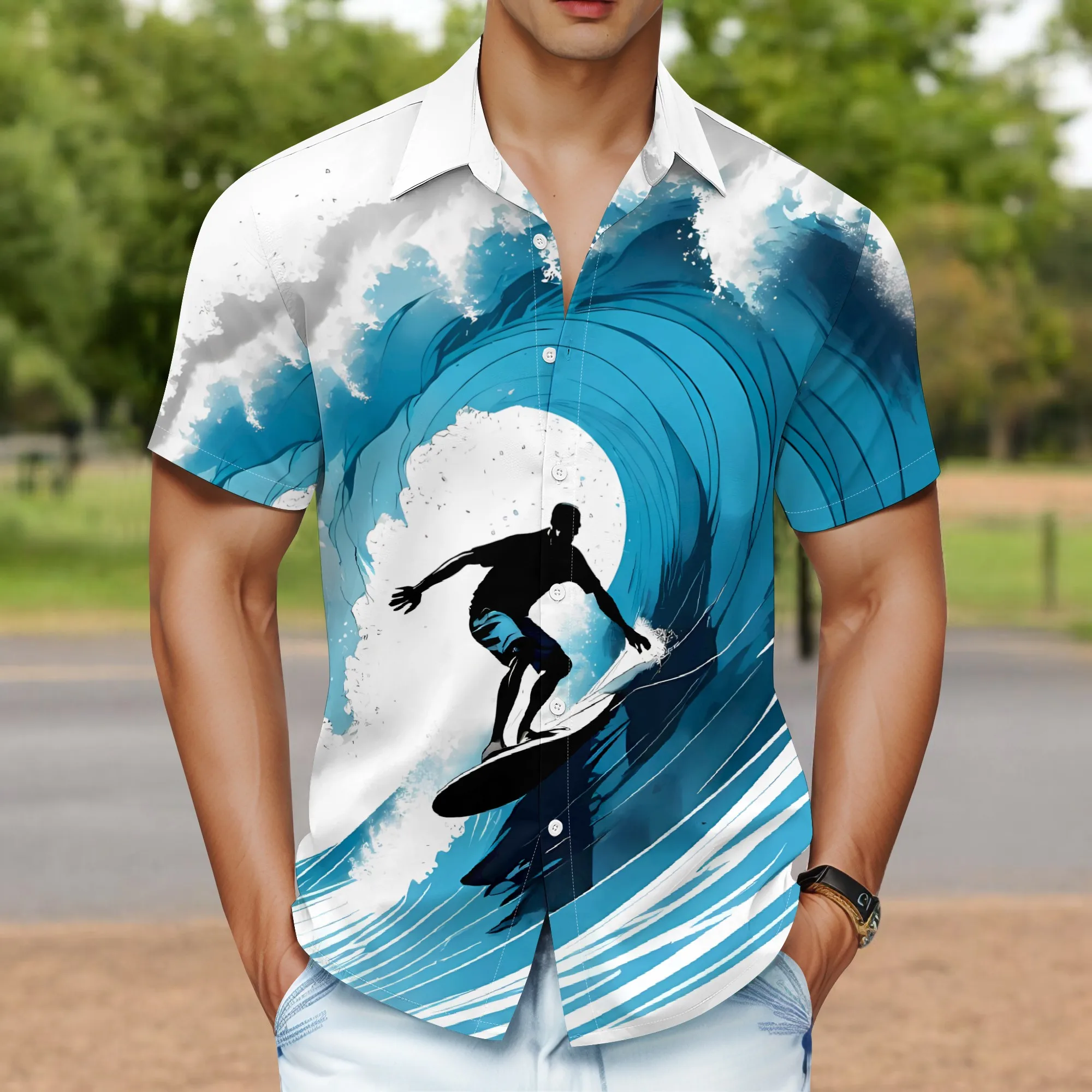 Рисунок 2 - YEAE сине-серая рубашка с принтом