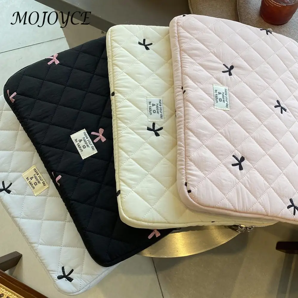 11/13/15 Inch Laptop Carrying Case Shockproof Quilted Tablet Sleeve Case Diamond Lattice Bow Printing for iPad Tablet Protection