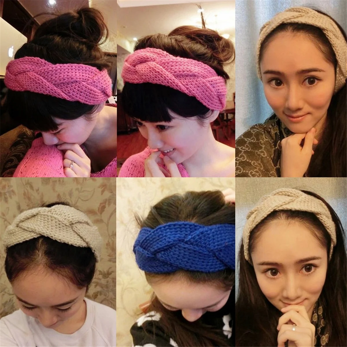 AOA-10Pcs Mixed Color Womens Knitted Braid Headband Twist Yarn Hair Bands Crochet Head Wraps Hair Accessories for Women Gift