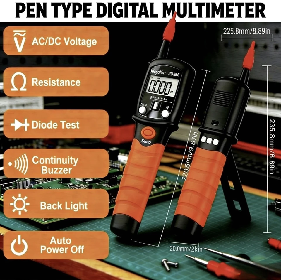 HoldPeak38B Pen Type Digital Multimeter, 1999 Counts Auto-Ranging with AC/DC Voltage Resistance Test, Diode & Continuity Buzzer