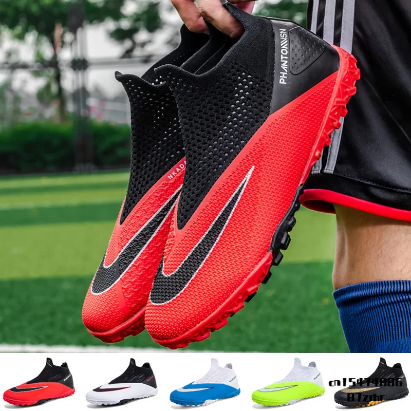 Mens Football Boots Without Lace Childrens Hightop Soccer Shoes Society Cleats Kids Football Training Shoes Ag High Quality New