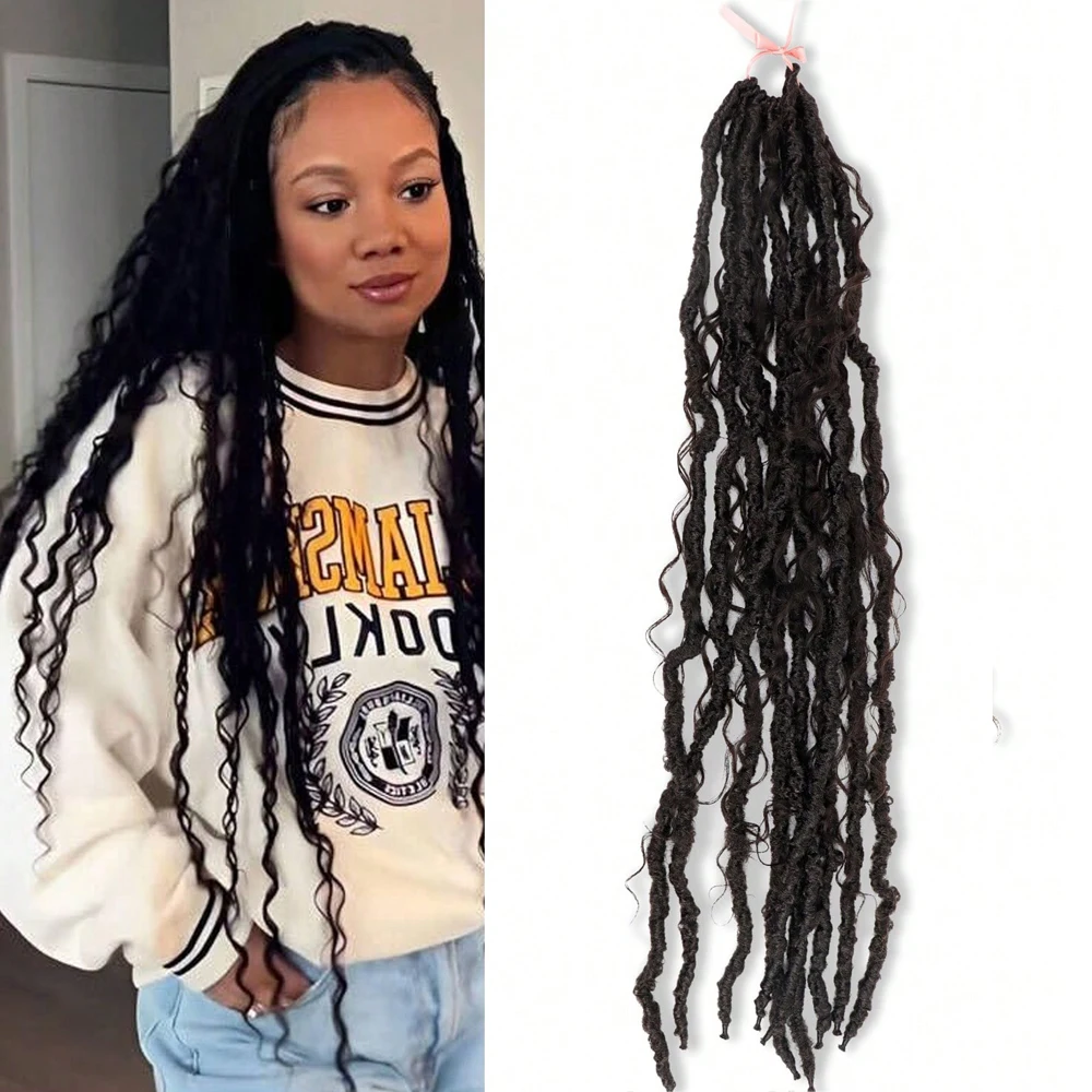 26 بوصة صندوق آلهة سوداء الضفائر الكروشيه فو لوكس مع أطراف مجعدة وصلات شعر صناعية للنساء #1
