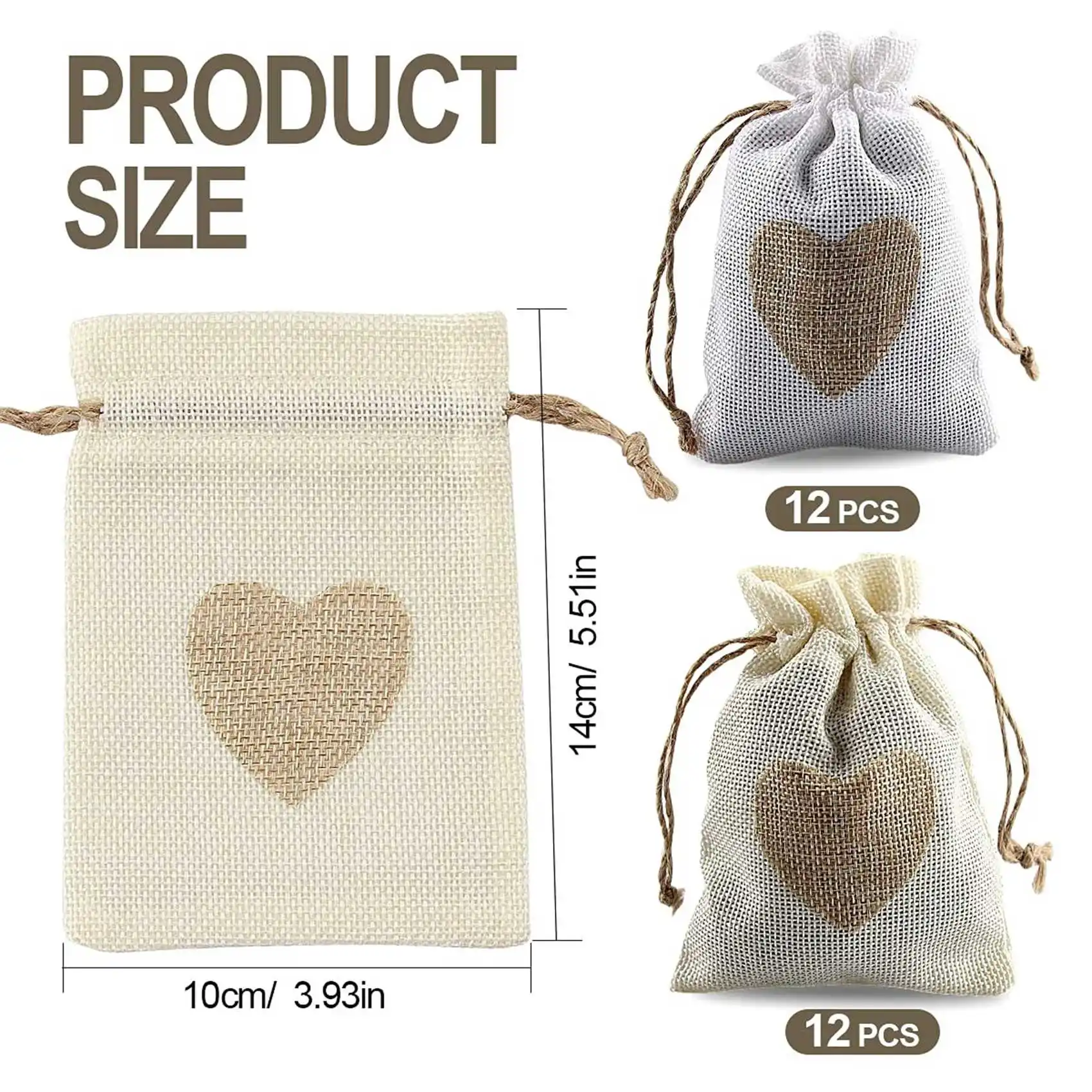 Hot kf-24Pcs Burlap Pouches With Drawstring And Heart Pattern Candy Gift Bag Jute Pouch Baptism Bag Wedding For Stuffing Bag