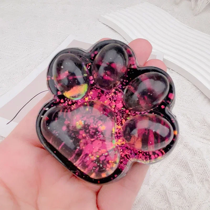 Cute Sequin Cat Claw Squishy Fidget Toy Slow Rebound Stress Relief Toy Pinch Decompression Cat Paw Soft Squeeze Toy