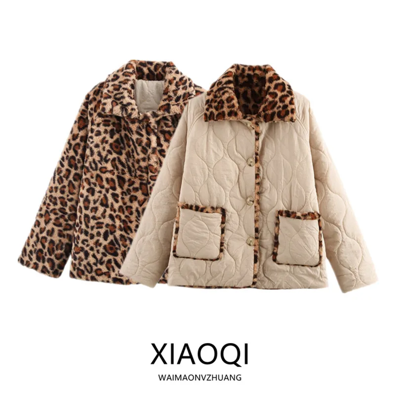 

2024 Winter Women's Commuter Versatile Long Sve Quilted Cotton Jaet Double-Sided Wear Slimming Design Casual Loose Fit