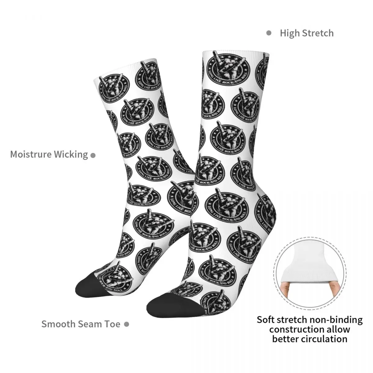 Long Live Rock And Roll Socks Harajuku High Quality Stockings All Season Long Socks Accessories for Man Woman's Birthday Present