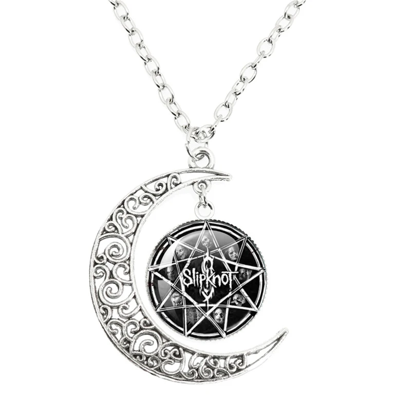 Latest Rock Band Moon Necklace Punk Glass Cabochon Pendant Men Women Fans Hip Hop Fashion Jewelry