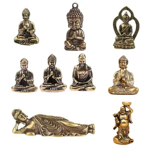 1 Buah Patung Buddha Mini Patung Buddha Tembaga Patung Fengshui Dekorasi Rumah Miniatur Duduk Meja Kantor Rumah Ornamen Mobil 10 buddha tertawa penjualan terbaik - №