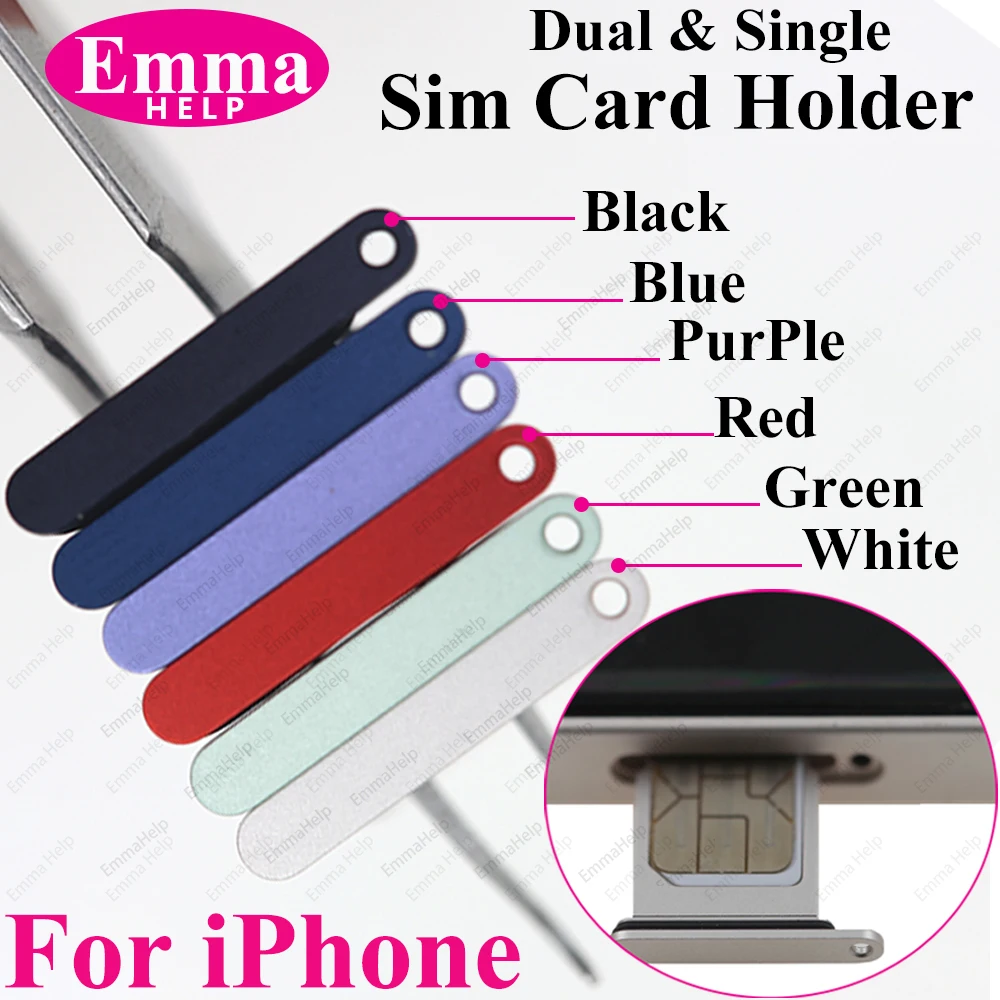 EmmaHelp 6pcs Single / Dual SIM Card Tray for iphone 11 11pro 12pro max 12 13 Pro Max 14 Plus SIM Card Holder 6 Color Mixes