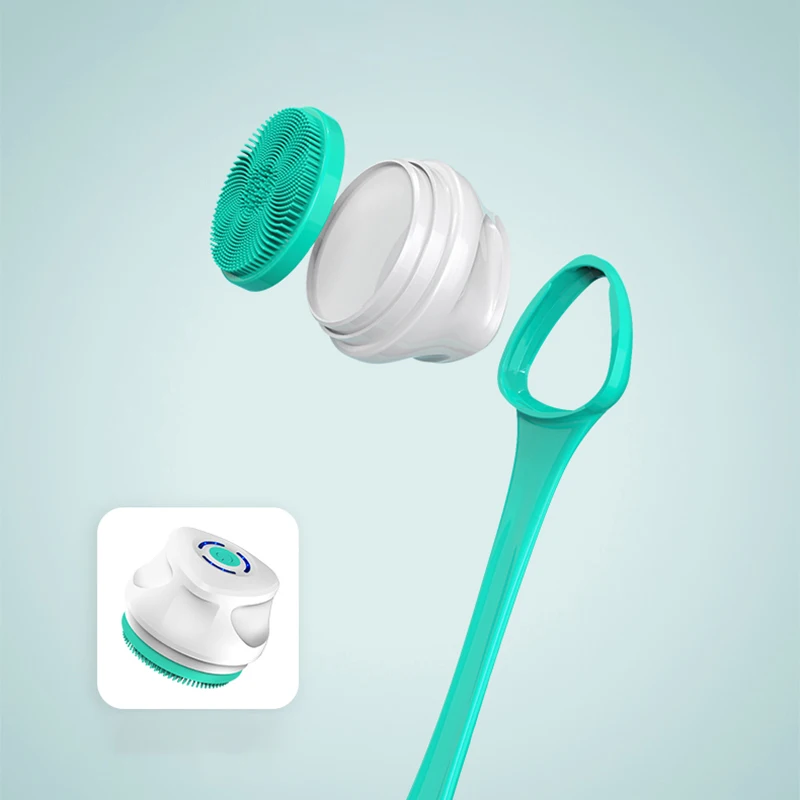 Pealy escova corporal massagem limpeza facial 2 em 1 graus rotação automática ip67 à prova d'água 5 escovas 3 seções de força 40cm lon