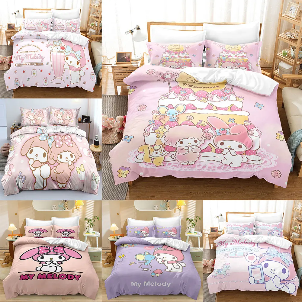 

My Melody Bedding Sets Comforter Quilt Bed Cover Duvet Cover Pillow Case 2-3 Pieces Sets Bedroom Decoration Home Supplies