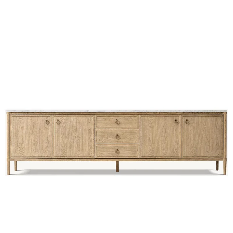 

4-дверная медиаконсоль из массива французского дуба, современная мебель для ТВ-шкафа для гостиной с ящиками