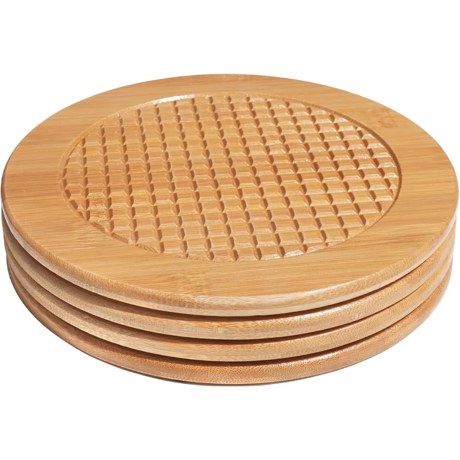 

Bamboo Trivets for Hot Dishes Hot Pots and Pans 7.5 Inch Thick Heat Resistant Large Coaster for Kitchen Hot Pads Kitchen Essent