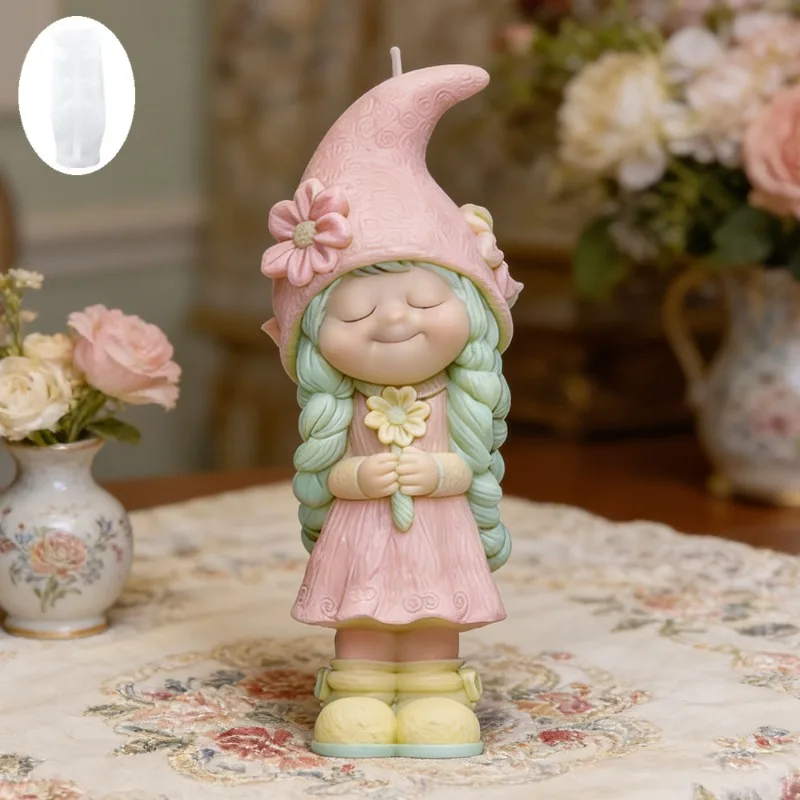 Hooded Twist Braided Girl Silicone Mold Cartoon Cute Flower Girl DIY Scented Candle Diffuser Stone Mold Cake Decorating Tools