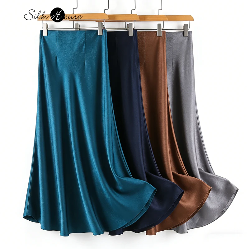 

Женская повседневная одежда 2026: Юбка-рыбка из 100% натурального шелка тутового шелкопряда с жемчужным атласом, завышенной талией, однотонная, облегающая бедра