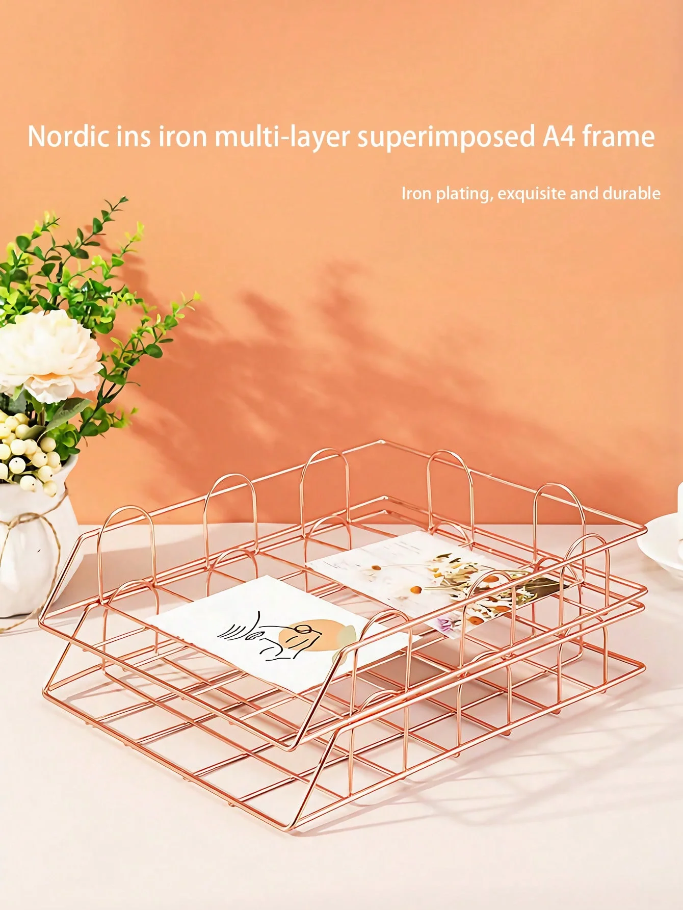 1pcs Desktop File Organizer Metal Stackable Horizontal Letter Tray Paper Holder Rack