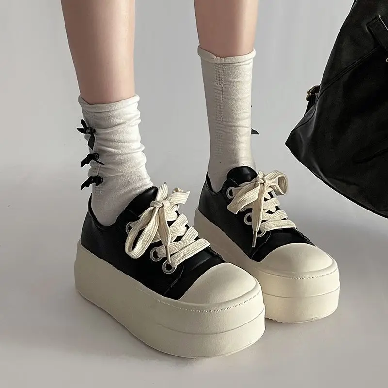 New High Platform Sneakers Women's Lace Up Trainers Chunky Shoes Woman Designer Faux Leather Runway Shoes Youth Elevated Sneaker