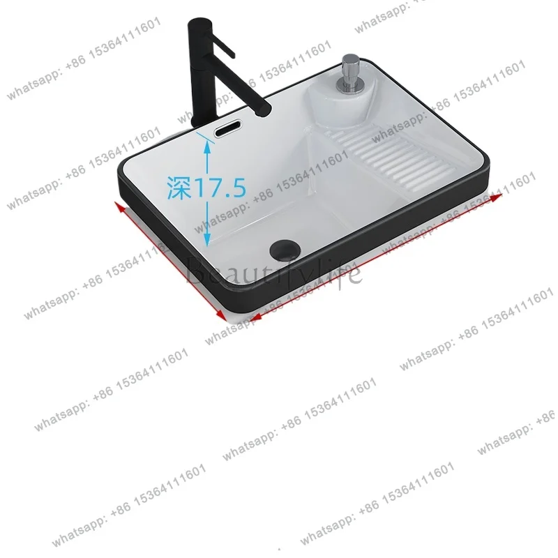 Ceramic balcony laundry pool with rubbing board laundry basin semi-embedded sink Taichung basin wash basin
