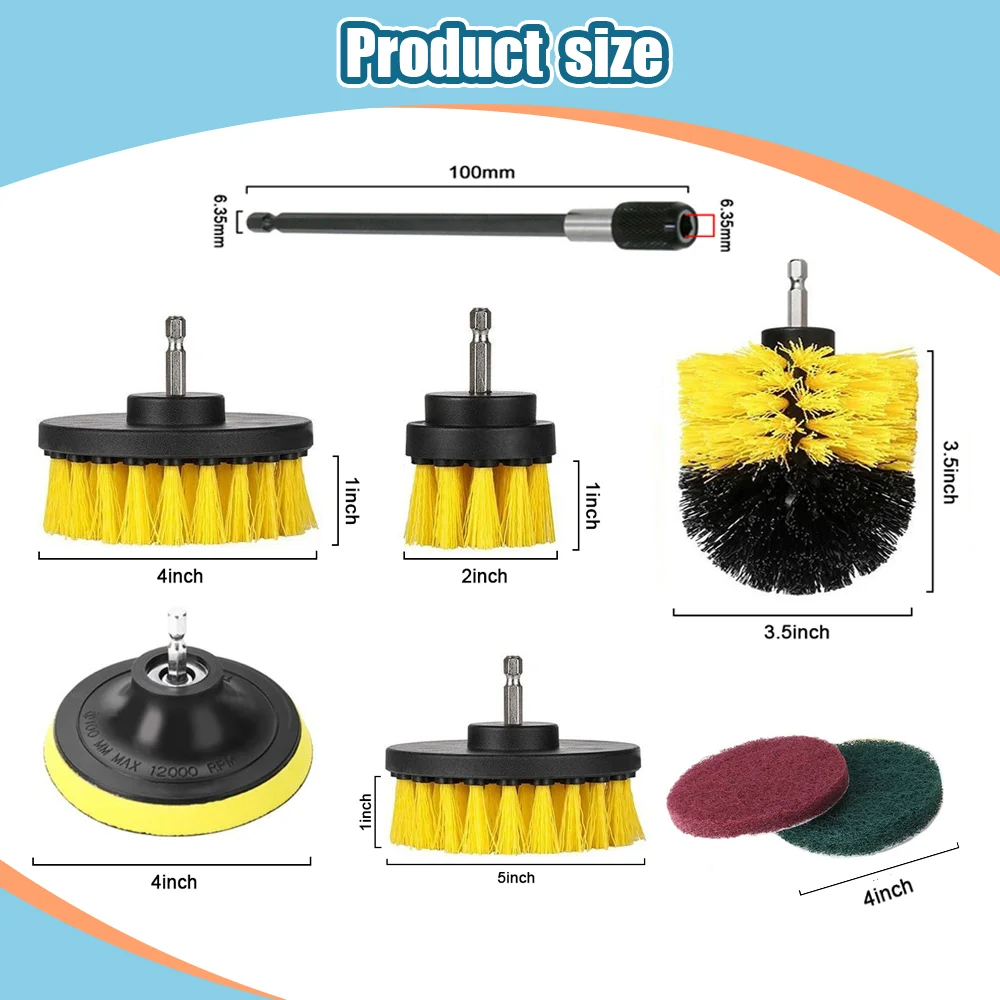 2/3.5/4/5 \'\'spazzola per la pulizia dell\'auto spazzola per trapano Set di spazzole per la pulizia dell\'auto spugna per lucidatrice per auto