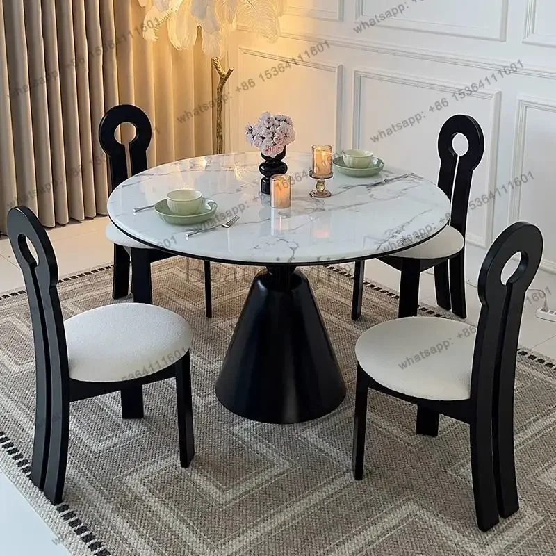 LJYFrench antique holy grail round table medium white marble dining table light luxury high sense