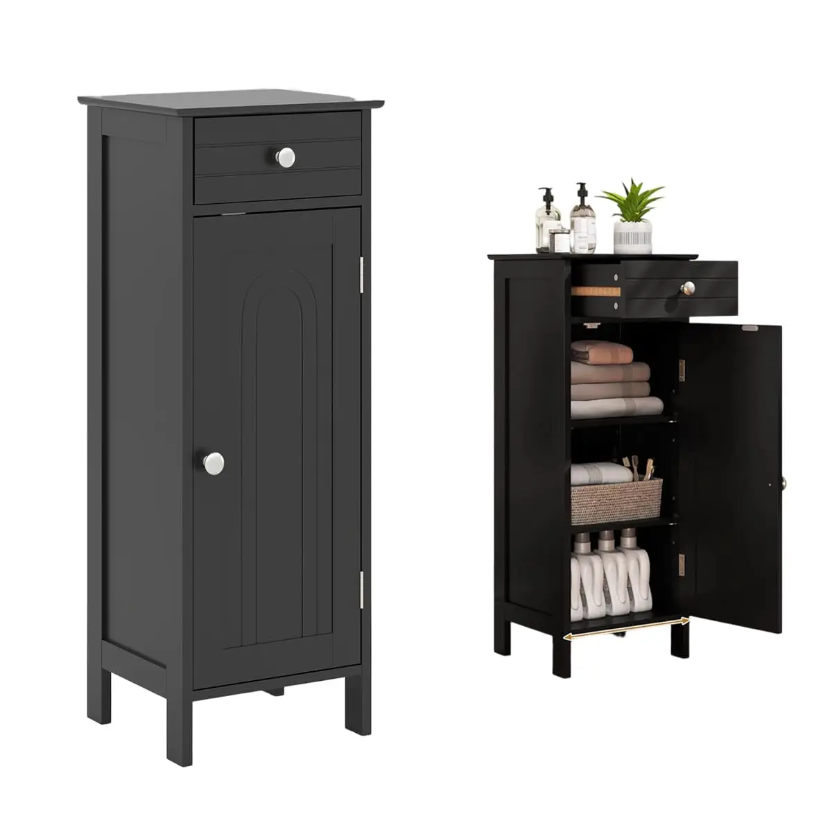 SafeplusBathroom Floor Cabinet, Narrow Side Storage Organizer with Der, Single Door, 6 Shelf Positions,Floor Storage