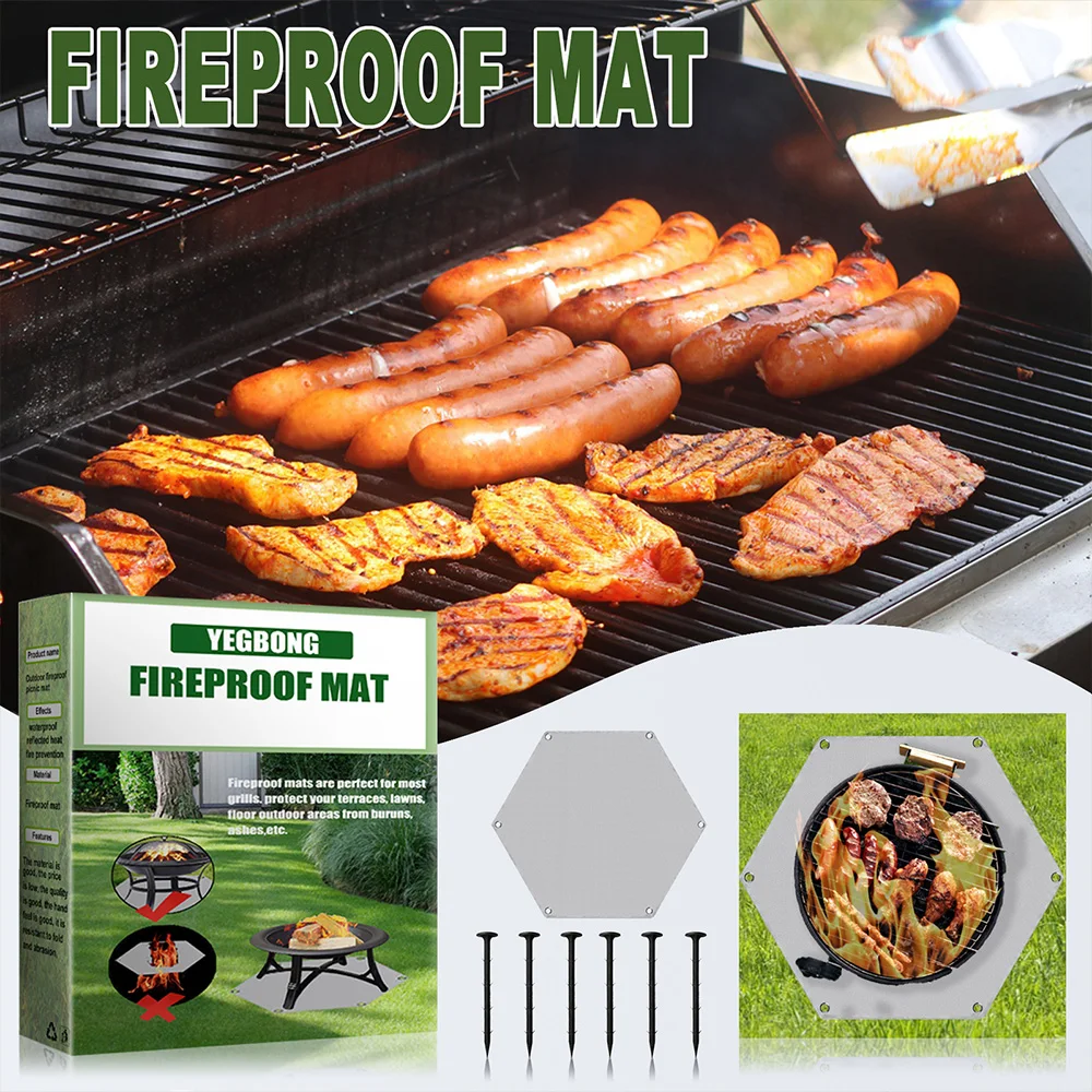 36 Inches Fireproof Heat-Proof Mat Glass Fiber Under Grill Fireproof Mat Reusable Fire Pit Mat Round Pad Picnic Blanket