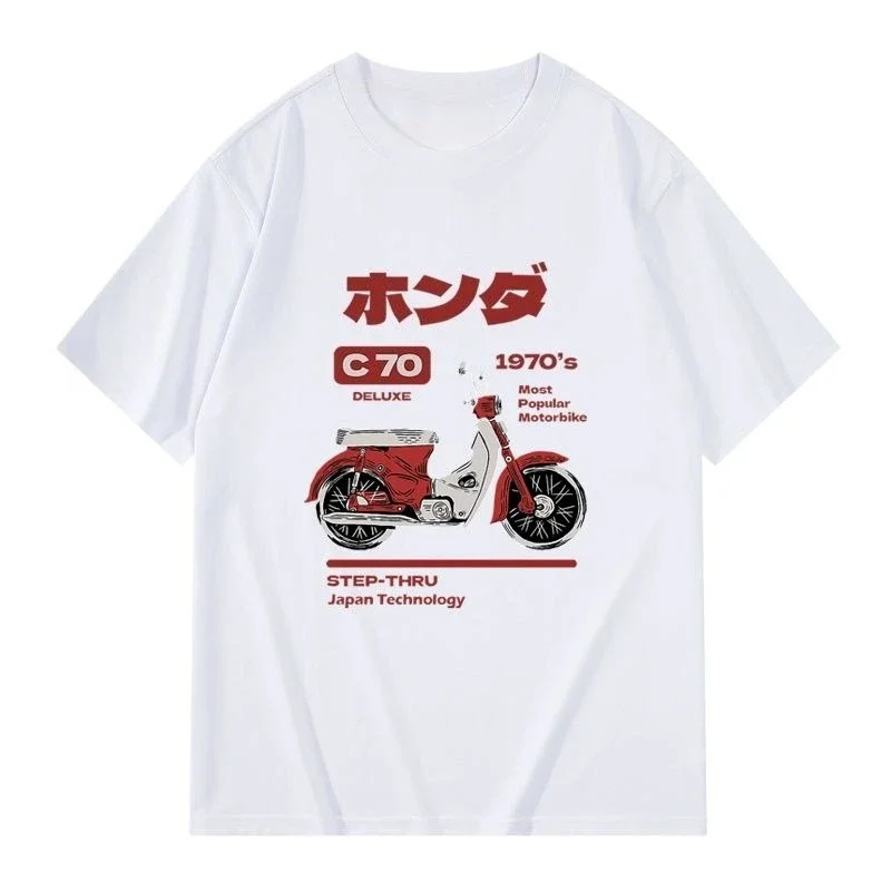 Men's Motorcycle Locomotive Printed Pattern Scooter Beauty Workwear Fashion High Quality Short Sleeve Cotton Youth Loose T-Shirt