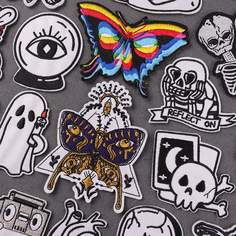 Punk/Hippie Decoration Iron On Patches For Clothing Thermoadhesive Patches Embroidery/Fusible Patch Punk Butterfly Patch