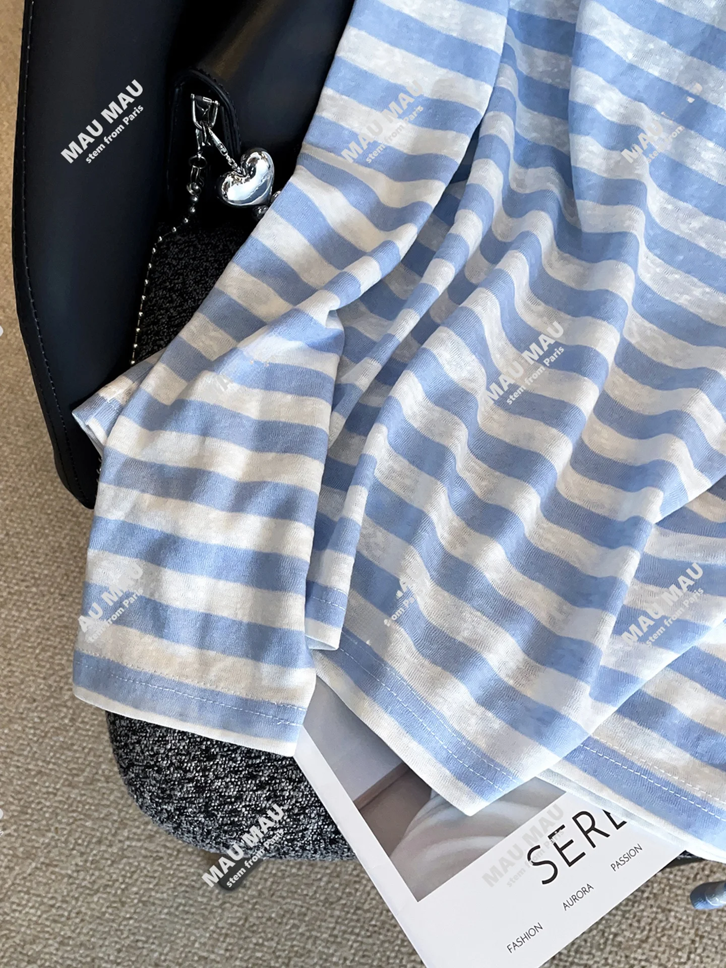 

Casual Versatile Loose T-irt Women's Premium Faion Autumn New Arrival Patchwork Stripe Letter Print Breathable Comfortable