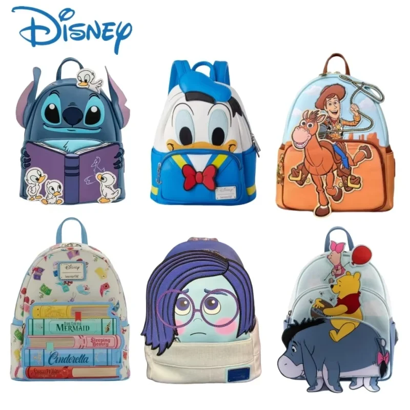 Disney Loungefly Princess Stitch Wall-E Donald Duck Pixar Up Double Strap Shoulder Bag Purse School Backpack Backpack Kids Gift