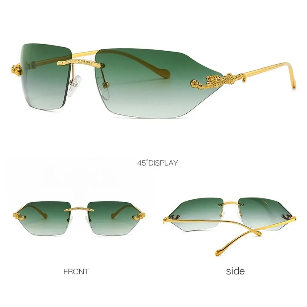 투명 무테 사각 선글라스 치타 장식 UV400 야외 선글라스 쉐이드 아이웨어 파티 선글라스