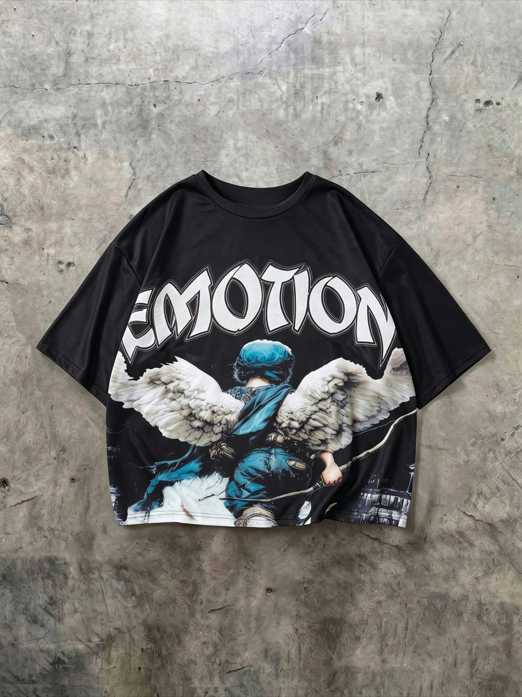 2026 New Family Matching T‑Shirt Emotion Angel Cupid Bow Wings Graffiti Front Print Oversized Cotton Short Parent‑Child Tops