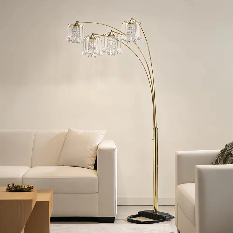 

Curved raindrop floor lamp, modern design, metal transparent crystal lampshade