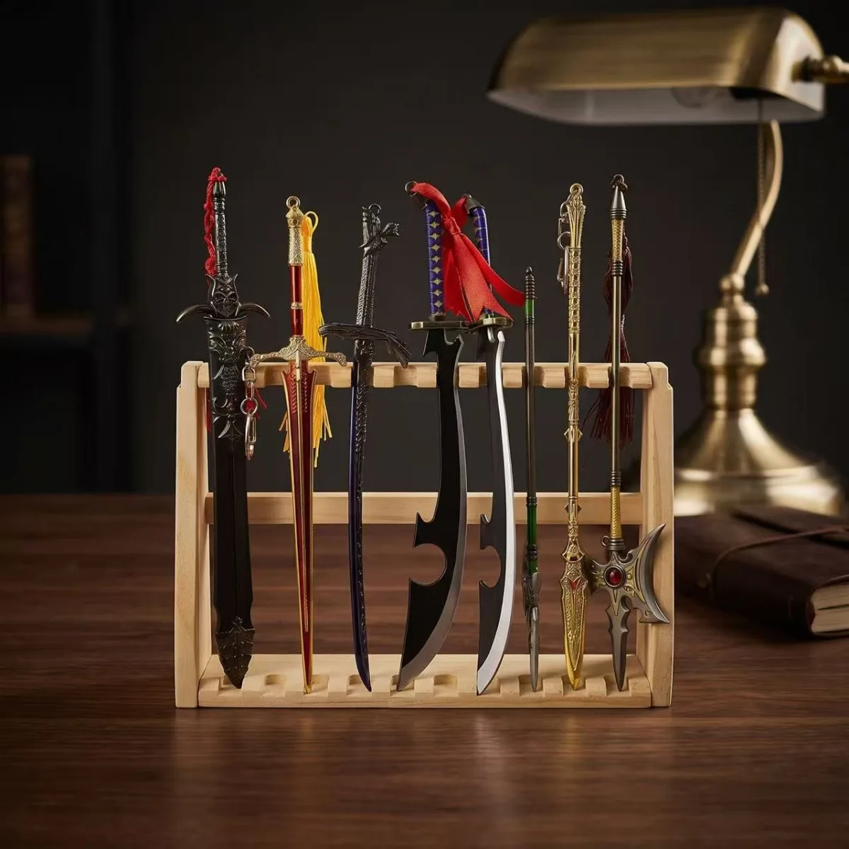 Wooden Desktop Sword Display Stand Rack 8 Slot Mini Weapon Model Holder Collectible Game Anime Blade Display Organizer Gift - view 5