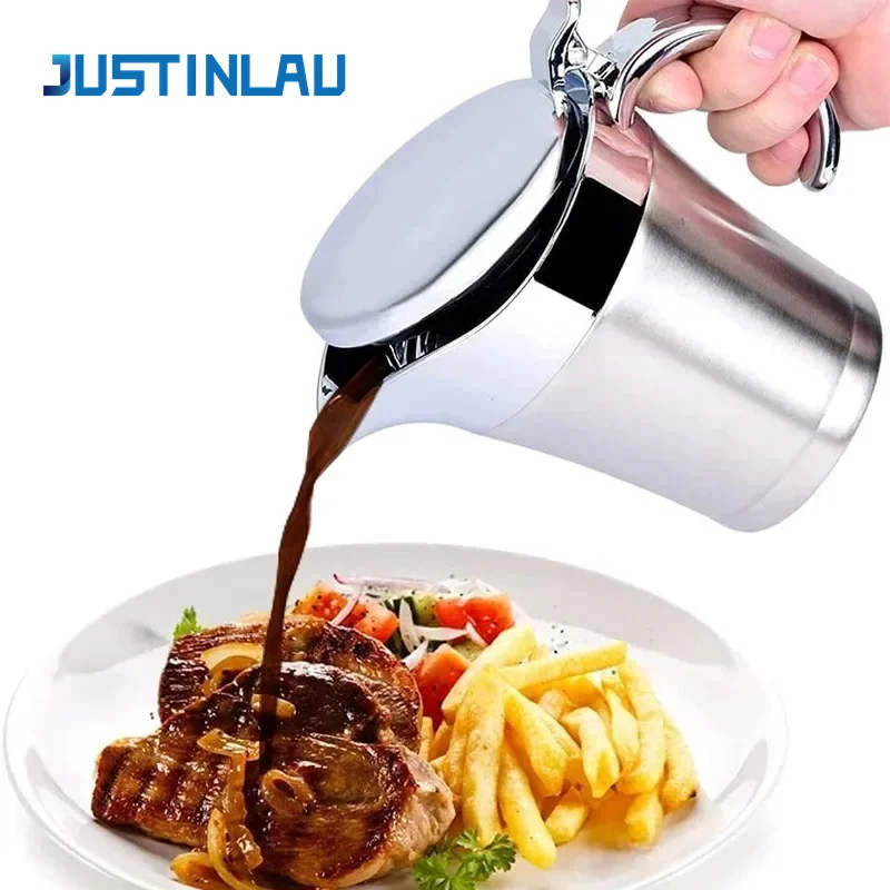 

Stainless Steel Gravy Jug Double Insulated Steak Sauce Jug with Lid Portable Juice Tomato Sauce Jug Dining Table Seasoning Tools