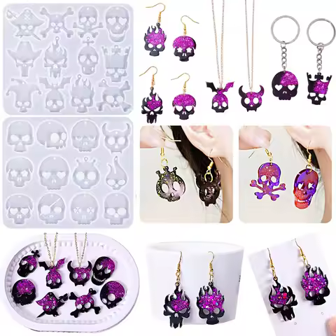 Halloween Skull Jewelry Silicone Mold DIY Handmade Creative Funny Earrings Pendant Keychain Necklace Resin Molds Craft Gifts