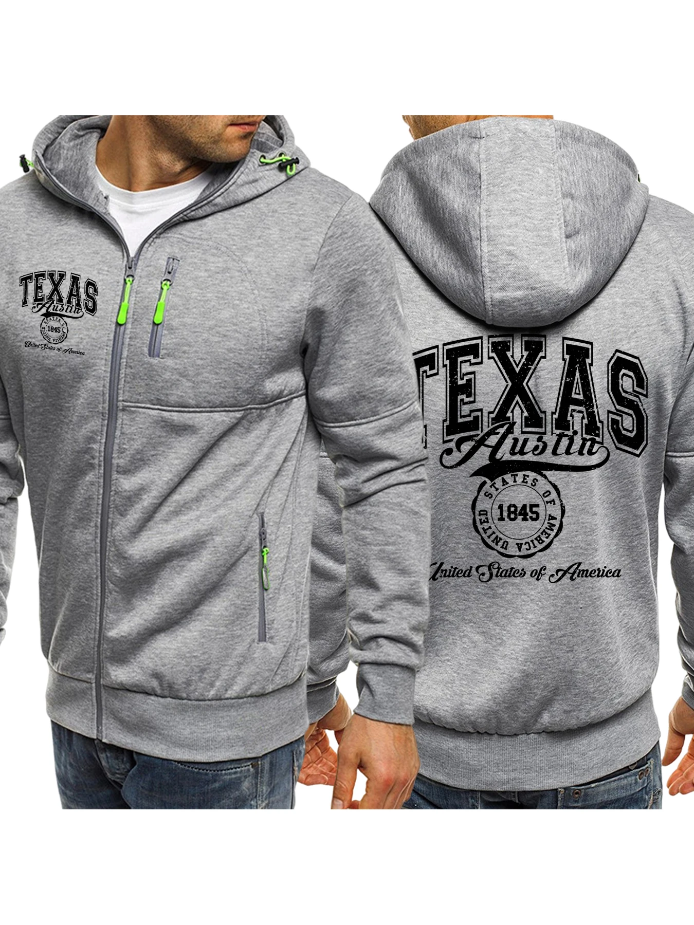 

Texas Austin United States Of America Print Zipper Sweatshirts Men Fleece Hoodies Autumn Fashion Hoodie Casual Streetwear