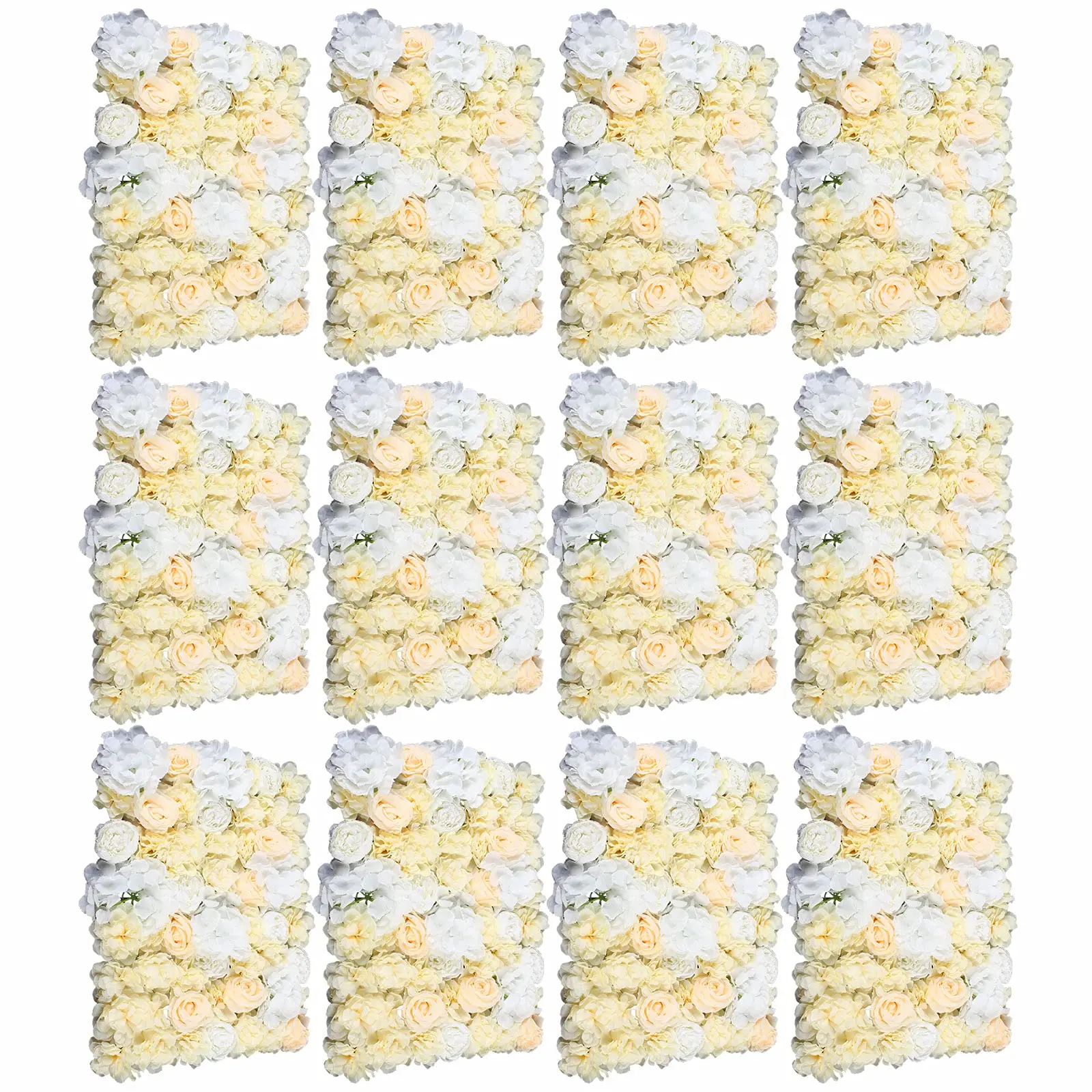 

Flower Wall Panel Floral Backdrop - 12 Pcs Yellow and White Rose Flower Wall Decor, Silk Rose Wall, Artificial Flower Wall Backdrop