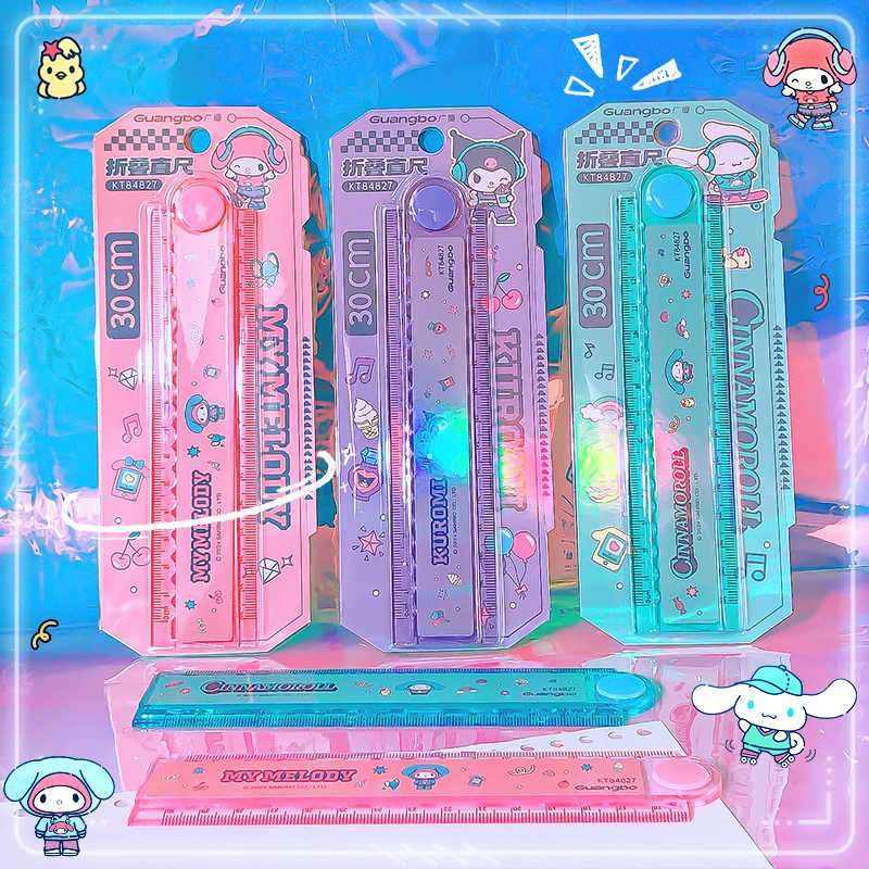 Artykuły papiernicze Sanrio powrót do przyborów szkolnych Architektura szkoła przydatny rysunek linijka kuromi cynamoroll składana linijka