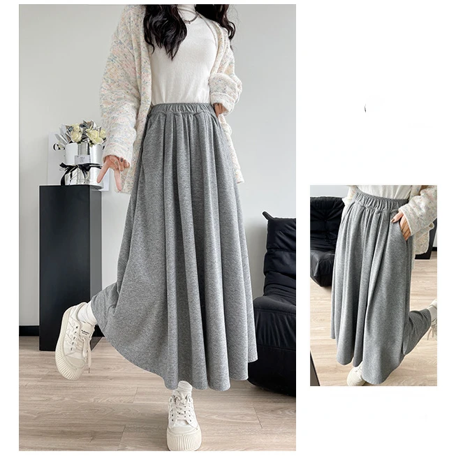 A-line Skirt Women High weight Long Skirts drooping feeling mid length skirt Solid Color Fashion Pleated