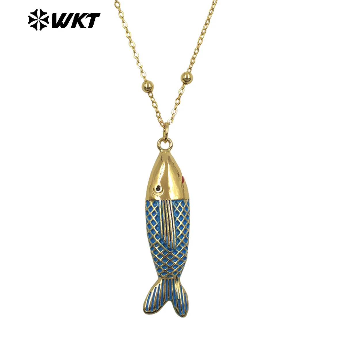 WT-JFN68 Amazing Design Yellow Brass Drop Oil Fish Shape 18inch Necklace With Real Gold Plated For Women Wedding Jewelry