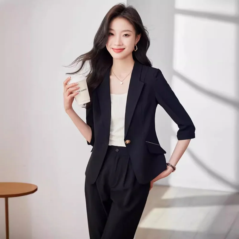 2024New Yellow Small Suit Jacket Women's Summer Thin Business Wear Temperament Leisure Small Suit Suit