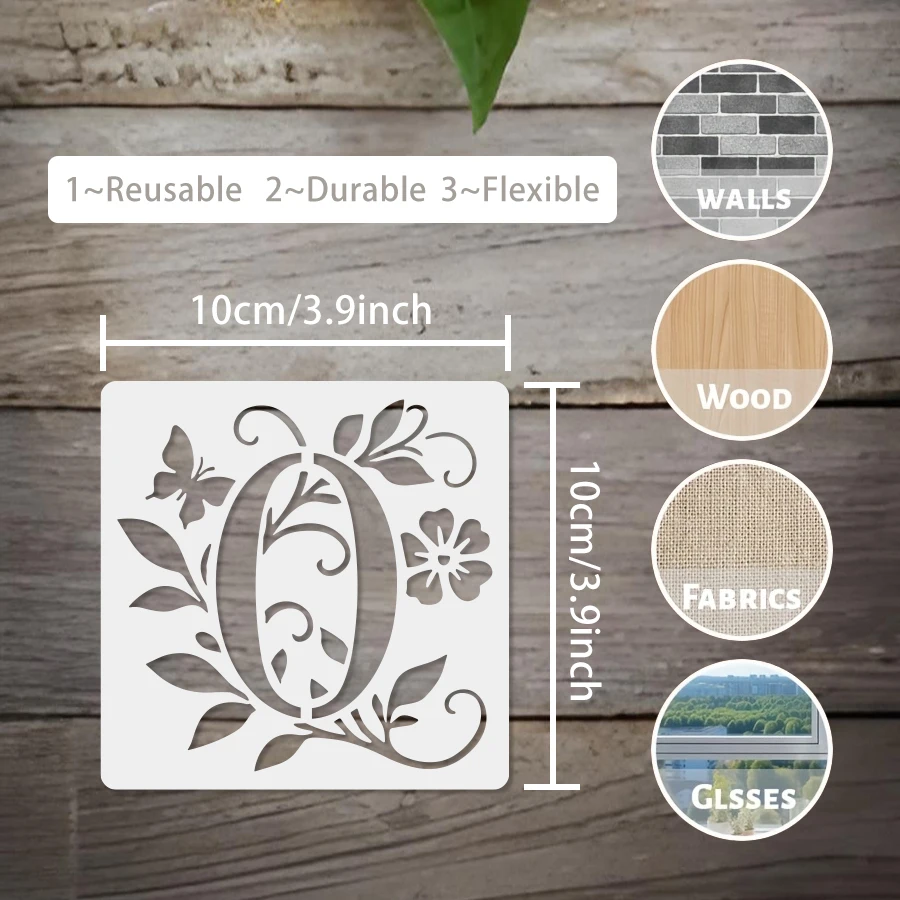 36PCS 3.94x3.94 inch Floral Alphabet and Number Stencil Set, Reusable PET Templates for Scrapbooking, Journals, Card Making and